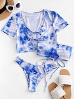 ZAFUL Lace Up Tie Dye Bikini Swimsuit with Cover Up Top S Multi a