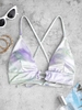 ZAFUL Lace Up Tie Dye Velvet Criss Cross Bikini Top M Light green