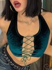 ZAFUL Lace Up Velvet Backless Crop Top Xl Deep green