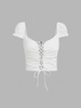 ZAFUL Lace-up Zip Puff Sleeve Crop Top L White
