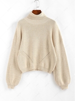 ZAFUL Lantern Sleeve Turtleneck Sweater M Light yellow