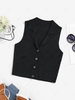 ZAFUL Lapel Button Front Knit Sleeveless Top L Black