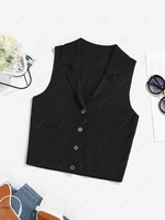 ZAFUL Lapel Button Front Knit Sleeveless Top S Black