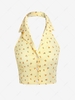 ZAFUL Lapel Smocked Back Gingham Fruit Open Back Tank Top L Light yellow