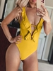 ZAFUL Lattice Criss Cross Ruffle Swimsuit Tummy Control Swimwear 2xl Bee yellow