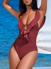 ZAFUL Lattice Criss Cross Ruffle Swimsuit Tummy Control Swimwear 2xl Chestnut
