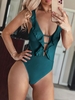 ZAFUL Lattice Criss Cross Ruffle Swimsuit Tummy Control Swimwear 2xl Peacock blue