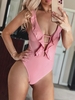 ZAFUL Lattice Criss Cross Ruffle Swimsuit Tummy Control Swimwear 2xl Pink