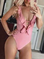ZAFUL Lattice Criss Cross Ruffle Swimsuit Tummy Control Swimwear 2xl Pink