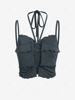 ZAFUL Layered Cinched Ribbed Halter Tank Top L Dark gray