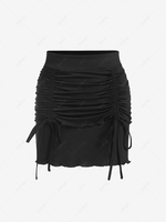 ZAFUL Layered Lettuce Trim Cinched Front Mini Skirt L Black