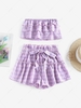 ZAFUL Layered Plaid Bandeau Top and Paperbag Shorts Set L Light purple