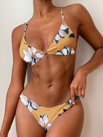 ZAFUL Leaf Print High Leg Bikini Set L Golden brown