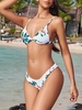 ZAFUL Leaf Print High Leg Bikini Set L White