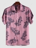 ZAFUL Leaves and Flowers Printed Turndown Collar Shirt L Light purple