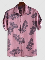 ZAFUL Leaves and Flowers Printed Turndown Collar Shirt L Light purple