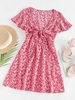 Zaful Leaves Print Front Knot MINI DRESS M Red