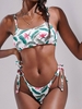 ZAFUL Leaves Print Tie Side Cheeky High Cut Bikini Swimwear L Light green