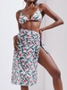 ZAFUL Leaves Ribbed Curtain String Tanga Three Piece Swimwear L Light green