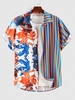 ZAFUL Leaves Stripes Print Button Up Shirt Xxl