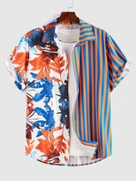 ZAFUL Leaves Stripes Print Button Up Shirt Xxl