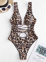 ZAFUL Leopard Backless Cutout One-piece Swimsuit Xl Leopard