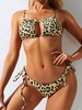 ZAFUL Leopard Cutout Multi Way Tie Side Smocked Bikini Swimwear M Deep yellow
