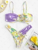 ZAFUL Leopard Floral Print Drawstring High Leg Bikini Swimwear S Light purple