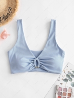 ZAFUL Plunge Ribbed Tank Bikini Top Xl Light blue