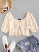 ZAFUL Plunging Tied Peplum Crop Blouse M Light yellow