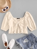 ZAFUL Plunging Tied Peplum Crop Blouse S Light yellow