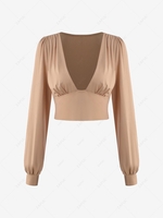 ZAFUL Plunging Wide Waistband Blouse M Light coffee
