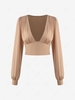 ZAFUL Plunging Wide Waistband Blouse S Light coffee