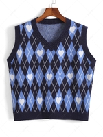 ZAFUL Plus Size Argyle Heart V Neck Vest Sweater