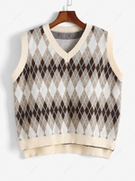 ZAFUL Plus Size Argyle Slit High Low Vest Sweater