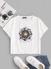 ZAFUL Plus Size Astrology Sun Moon Print Raw Hem T-shirt