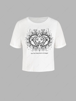 ZAFUL Plus Size Astrology Sun Print Cuffed T-shirt