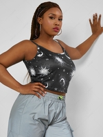 ZAFUL Plus Size Astrology Sun Star Moon Print Cami Top