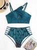 ZAFUL Plus Size Asymmetric Butterfly Ladder Cutout Tankini Swimwear Xxl Deep blue