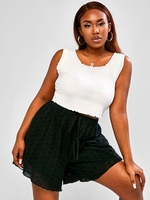 ZAFUL Plus Size Broderie Anglaise Frilled Ribbed Two Piece Shorts Set