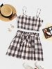 ZAFUL Plus Size Checked Smocked Back Two Piece Dress