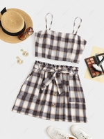 ZAFUL Plus Size Checked Smocked Back Two Piece Dress