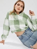 ZAFUL Plus Size Checked Teddy Hoodie