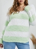 ZAFUL Plus Size Colorblock Striped Fuzzy Boucle Sweater