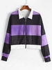 ZAFUL Plus Size Colorblock Striped Zip Up Sweatshirt