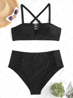 ZAFUL Plus Size Criss Cross High Waisted Tankini Swimwear Xxl Black