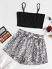 ZAFUL Plus Size Cropped Belted Snake Print Paperbag Shorts Set