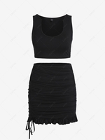 ZAFUL Plus Size Cropped Tank Top Cinched Ruffle Skirt Two-Piece Set