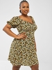 ZAFUL Plus Size Ditsy Floral Puff Sleeve Shirred Back Nap Dress