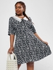 ZAFUL Plus Size Ditsy Print Organza Flat Collar Dress